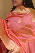 Pink Banarasi Handloom Pure Katan Silk Dupatta - Luxurion World