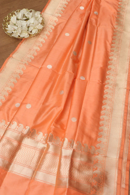 Elegant Peach Banarasi Handloom Pure Katan Silk Dupatta - Luxurion World