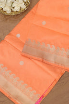 Elegant Peach Banarasi Handloom Pure Katan Silk Dupatta - Luxurion World- Crafted Heirlooms