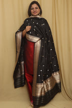 Exquisite Black Banarasi Handloom Pure Katan Silk Dupatta - Luxurion World- Crafted Heirlooms