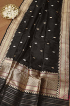 Exquisite Black Banarasi Handloom Pure Katan Silk Dupatta - Luxurion World- Crafted Heirlooms