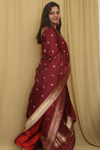 Elegant Maroon Banarasi Handloom Pure Katan Silk Dupatta - Luxurion World- Crafted Heirlooms