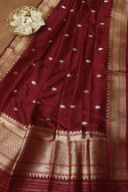 Elegant Maroon Banarasi Handloom Pure Katan Silk Dupatta - Luxurion World- Crafted Heirlooms