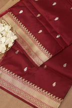 Elegant Maroon Banarasi Handloom Pure Katan Silk Dupatta - Luxurion World- Crafted Heirlooms