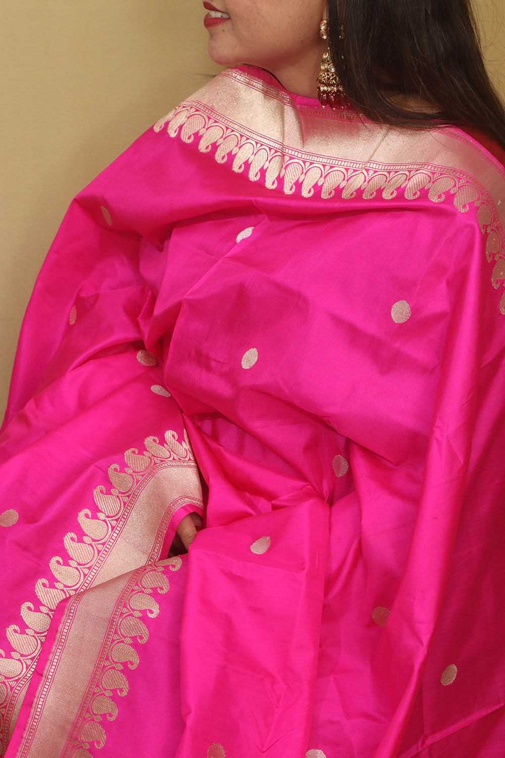 Pink Banarasi Handloom Pure Katan Silk Dupatta - Luxurion World- Crafted Heirlooms