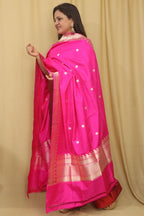 Pink Banarasi Handloom Pure Katan Silk Dupatta - Luxurion World- Crafted Heirlooms