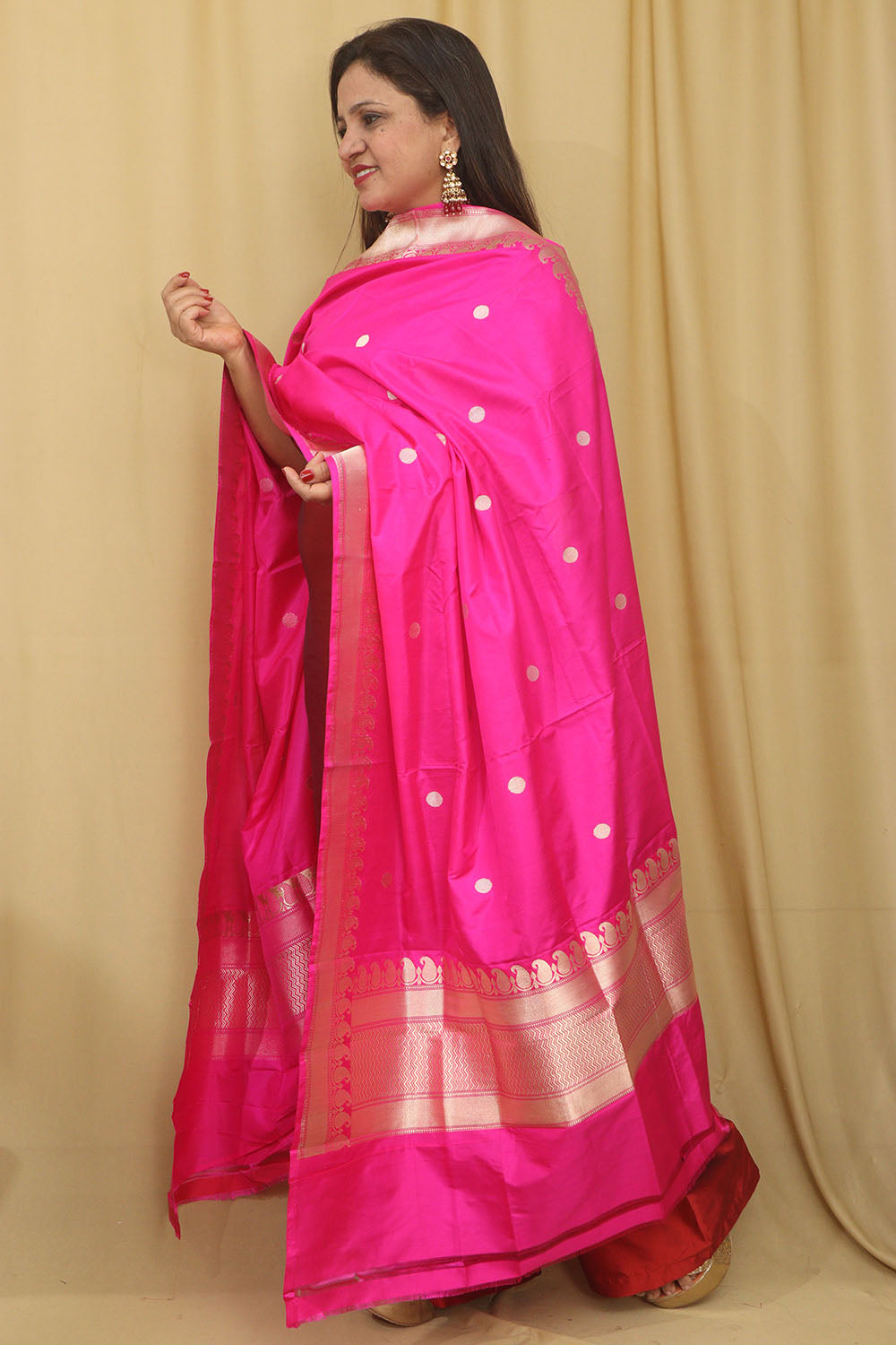 Pink Banarasi Handloom Pure Katan Silk Dupatta - Luxurion World- Crafted Heirlooms