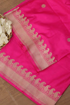 Pink Banarasi Handloom Pure Katan Silk Dupatta - Luxurion World- Crafted Heirlooms