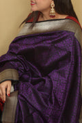 Exquisite Purple Banarasi Handloom Pure Katan Silk Dupatta - Luxurion World- Crafted Heirlooms