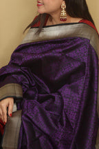Exquisite Purple Banarasi Handloom Pure Katan Silk Dupatta - Luxurion World- Crafted Heirlooms