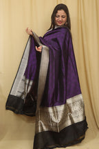 Exquisite Purple Banarasi Handloom Pure Katan Silk Dupatta - Luxurion World- Crafted Heirlooms