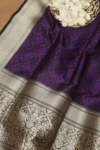 Exquisite Purple Banarasi Handloom Pure Katan Silk Dupatta - Luxurion World- Crafted Heirlooms