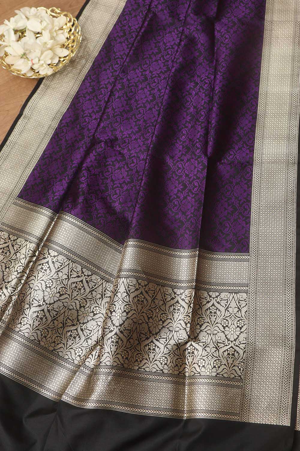 Exquisite Purple Banarasi Handloom Pure Katan Silk Dupatta - Luxurion World- Crafted Heirlooms