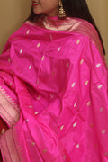 Pink Banarasi Handloom Pure Katan Silk Dupatta - Luxurion World- Crafted Heirlooms