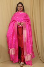 Pink Banarasi Handloom Pure Katan Silk Dupatta - Luxurion World- Crafted Heirlooms