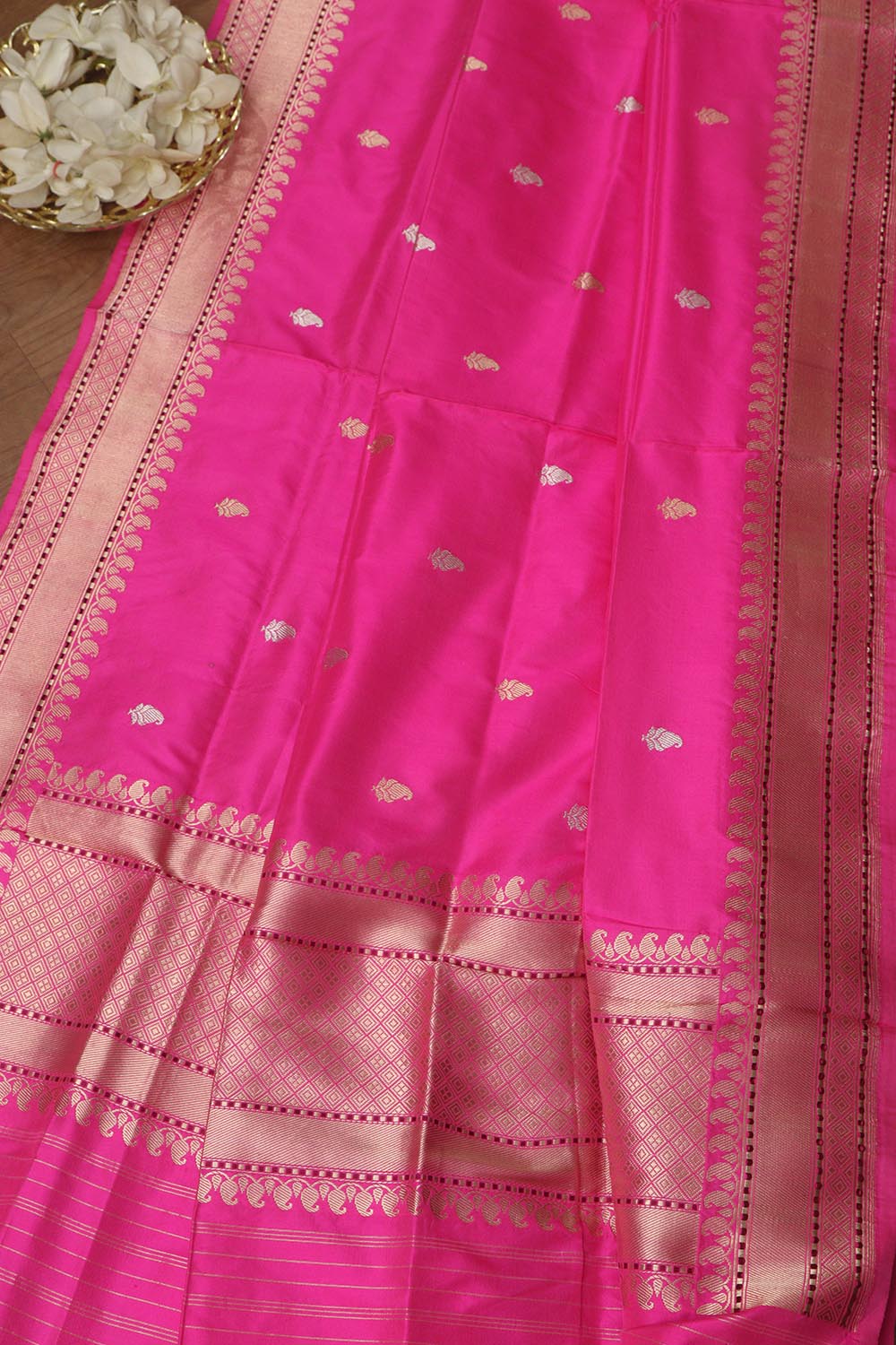 Pink Banarasi Handloom Pure Katan Silk Dupatta - Luxurion World- Crafted Heirlooms