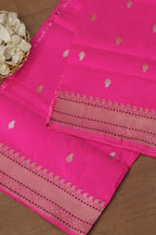 Pink Banarasi Handloom Pure Katan Silk Dupatta - Luxurion World- Crafted Heirlooms