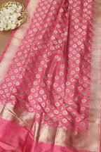 Pink Banarasi Handloom Pure Katan Silk Dupatta - Luxurion World- Crafted Heirlooms