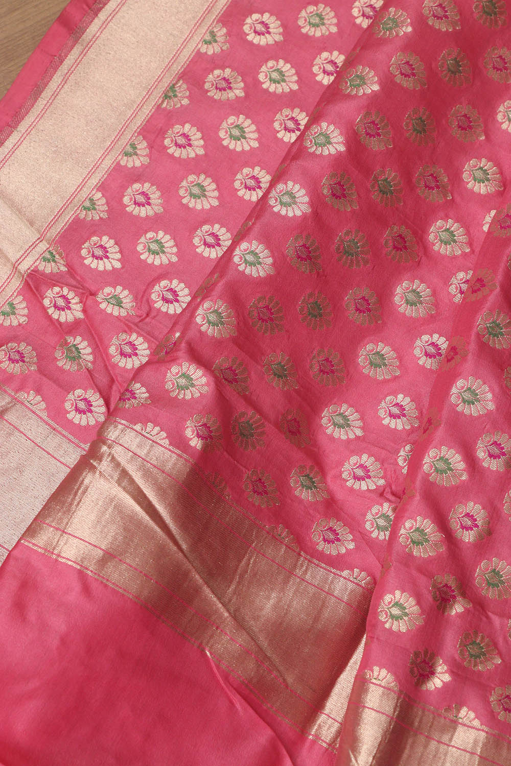 Pink Banarasi Handloom Pure Katan Silk Dupatta - Luxurion World- Crafted Heirlooms