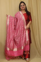 Pink Banarasi Handloom Pure Katan Silk Dupatta - Luxurion World- Crafted Heirlooms
