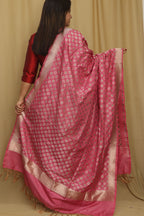 Pink Banarasi Handloom Pure Katan Silk Dupatta - Luxurion World- Crafted Heirlooms