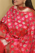 Pink Banarasi Handloom Pure Katan Silk Dupatta - Luxurion World- Crafted Heirlooms