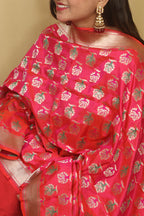 Pink Banarasi Handloom Pure Katan Silk Dupatta - Luxurion World- Crafted Heirlooms