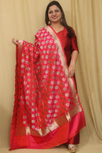 Pink Banarasi Handloom Pure Katan Silk Dupatta - Luxurion World- Crafted Heirlooms