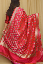 Pink Banarasi Handloom Pure Katan Silk Dupatta - Luxurion World- Crafted Heirlooms