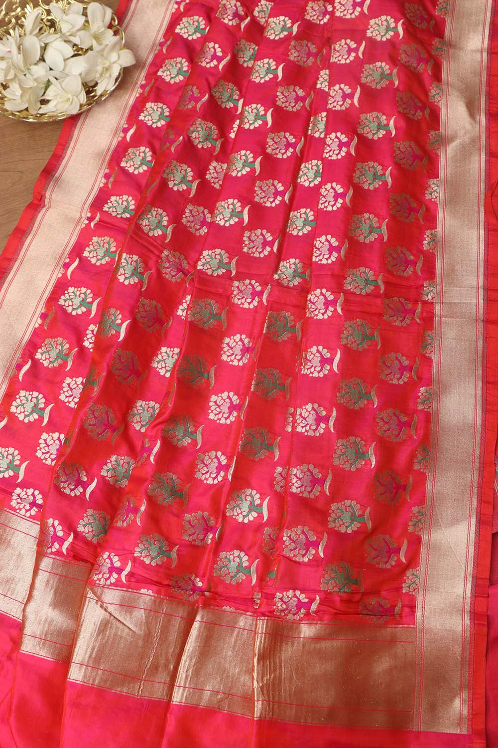 Pink Banarasi Handloom Pure Katan Silk Dupatta - Luxurion World- Crafted Heirlooms
