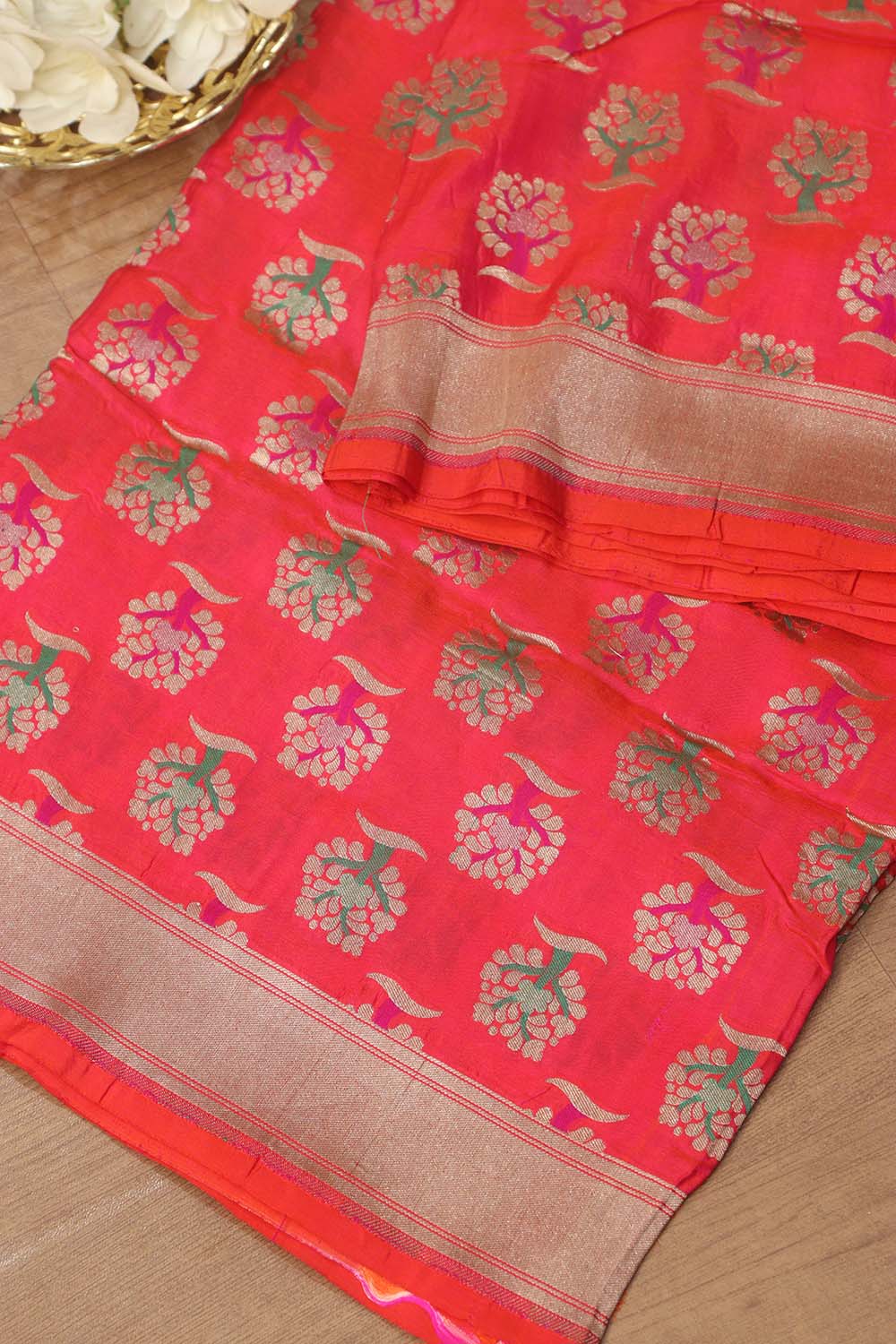 Pink Banarasi Handloom Pure Katan Silk Dupatta - Luxurion World- Crafted Heirlooms