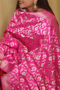 Pink Banarasi Handloom Pure Katan Silk Dupatta - Luxurion World- Crafted Heirlooms