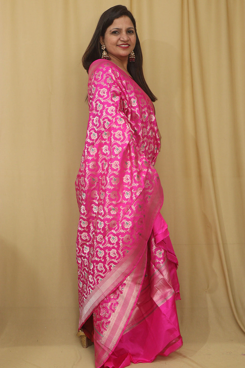 Pink Banarasi Handloom Pure Katan Silk Dupatta - Luxurion World- Crafted Heirlooms