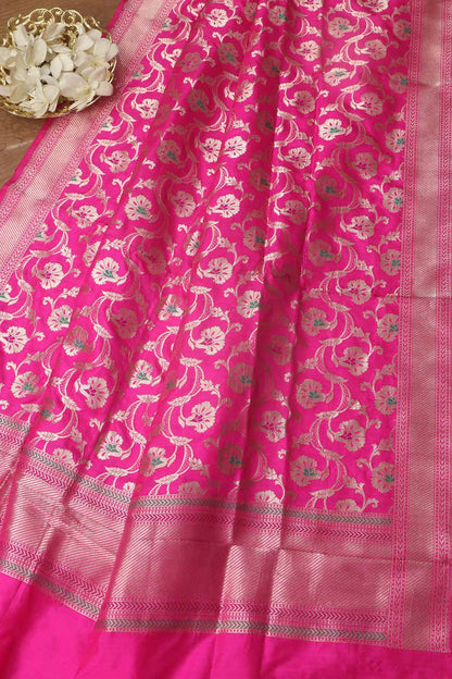 Pink Banarasi Handloom Pure Katan Silk Dupatta - Luxurion World