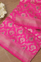 Pink Banarasi Handloom Pure Katan Silk Dupatta - Luxurion World- Crafted Heirlooms