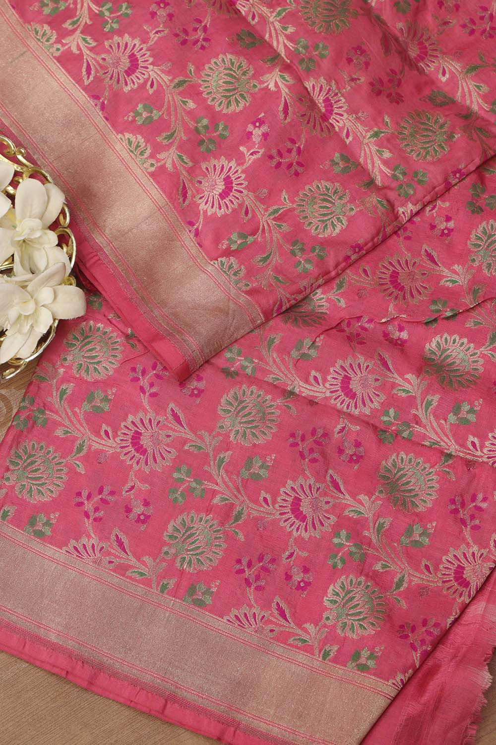 Pink Banarasi Handloom Pure Katan Silk Dupatta - Luxurion World