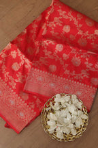 Exquisite Red Banarasi Handloom Pure Katan Silk Dupatta - Luxurion World- Crafted Heirlooms