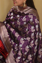 Exquisite Purple Banarasi Handloom Pure Katan Silk Dupatta - Luxurion World- Crafted Heirlooms