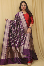 Exquisite Purple Banarasi Handloom Pure Katan Silk Dupatta - Luxurion World- Crafted Heirlooms
