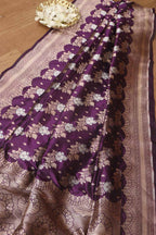 Exquisite Purple Banarasi Handloom Pure Katan Silk Dupatta - Luxurion World- Crafted Heirlooms