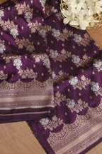 Exquisite Purple Banarasi Handloom Pure Katan Silk Dupatta - Luxurion World- Crafted Heirlooms