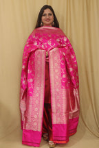 Pink Banarasi Handloom Pure Katan Silk Dupatta - Luxurion World- Crafted Heirlooms