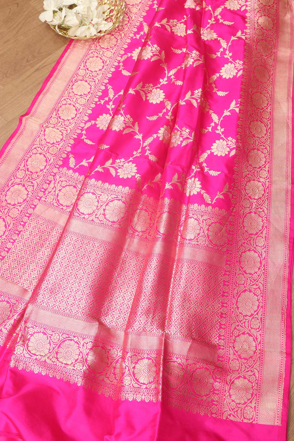 Pink Banarasi Handloom Pure Katan Silk Dupatta - Luxurion World- Crafted Heirlooms