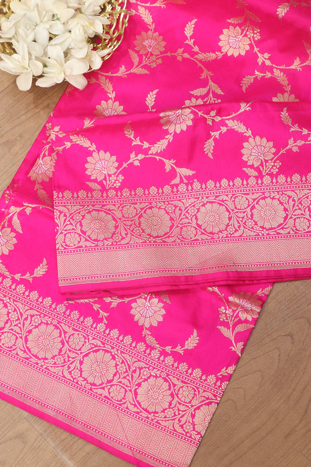 Pink Banarasi Handloom Pure Katan Silk Dupatta - Luxurion World- Crafted Heirlooms