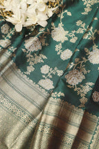 Green Banarasi Handloom Pure Katan Silk Dupatta - Luxurion World- Crafted Heirlooms