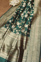 Green Banarasi Handloom Pure Katan Silk Dupatta - Luxurion World- Crafted Heirlooms