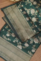 Green Banarasi Handloom Pure Katan Silk Dupatta - Luxurion World- Crafted Heirlooms