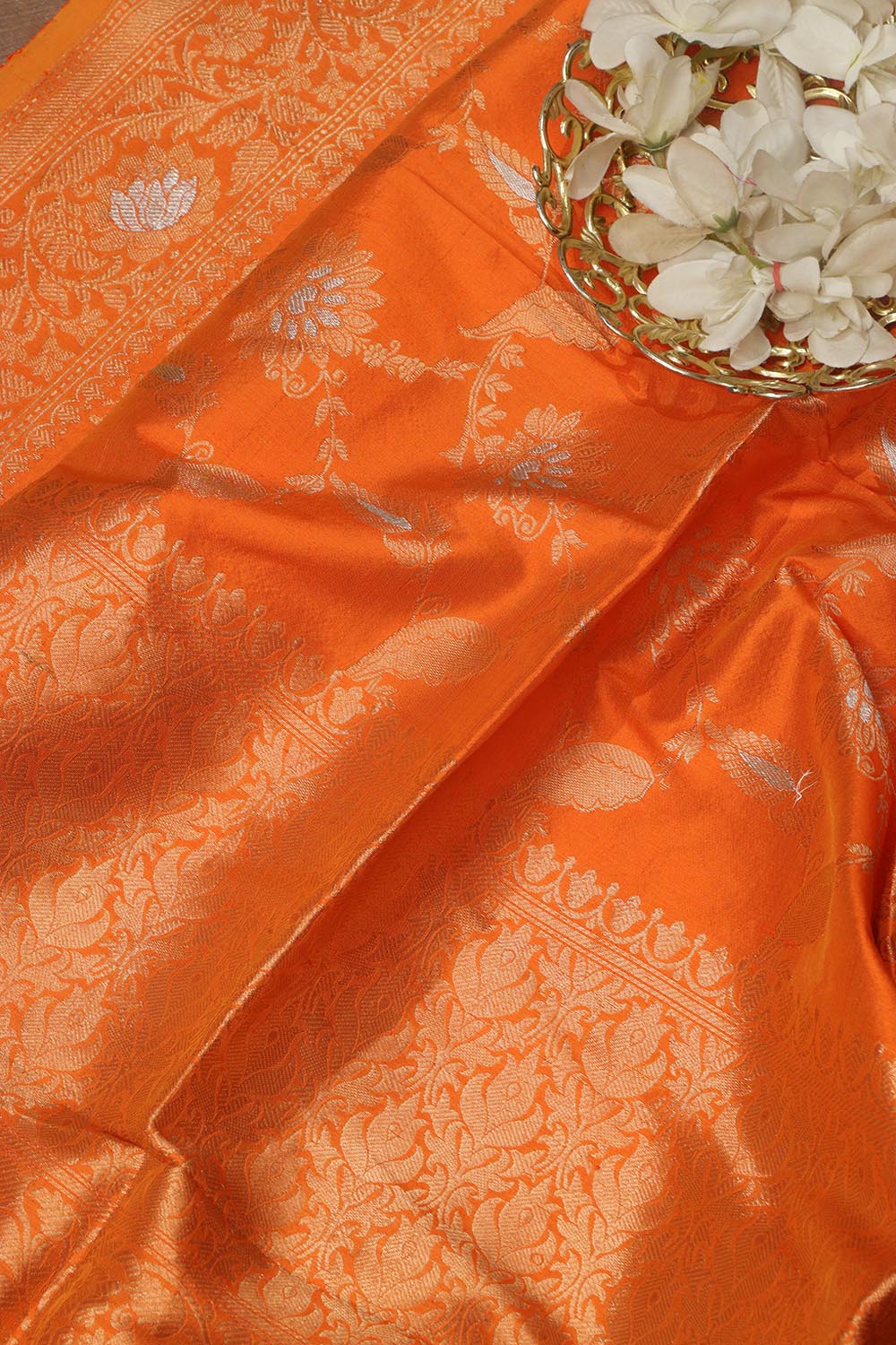 Elegant Orange Banarasi Handloom Pure Katan Silk Dupatta - Luxurion World