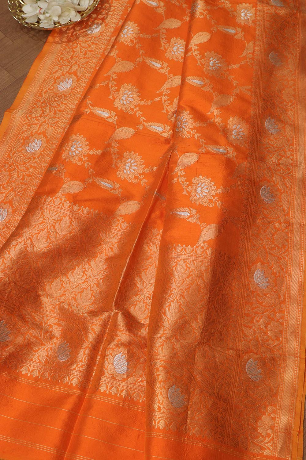 Elegant Orange Banarasi Handloom Pure Katan Silk Dupatta - Luxurion World