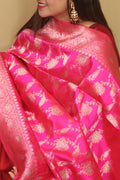 Pink Banarasi Handloom Pure Katan Silk Dupatta - Luxurion World- Crafted Heirlooms